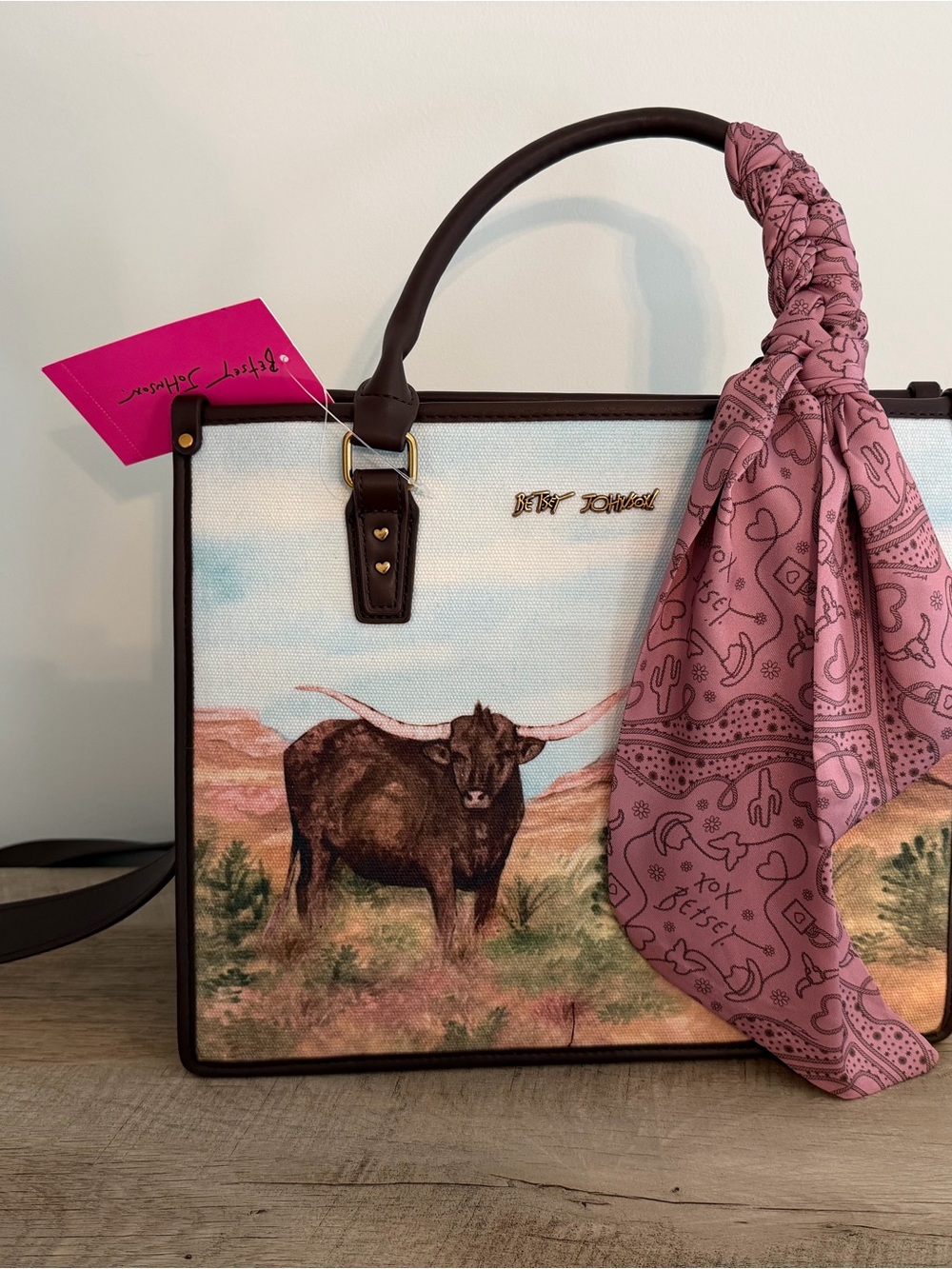 Betsey Johnson Longhorn Canvas Tote with Scarf Accent